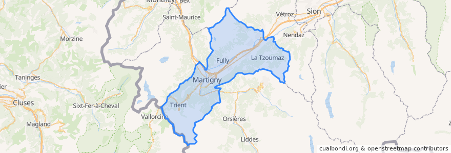 Mapa de ubicacion de Martigny.