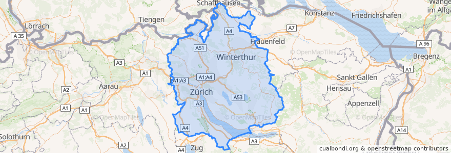 Mapa de ubicacion de Zúrich.