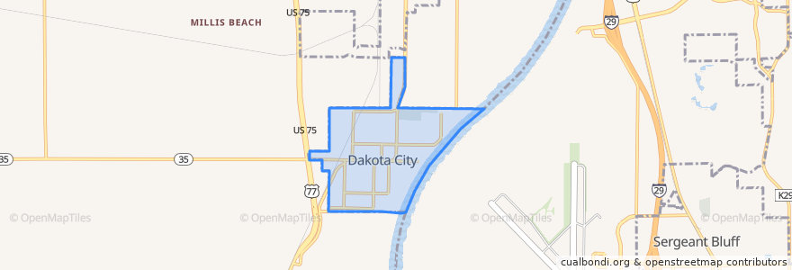 Mapa de ubicacion de Dakota City.