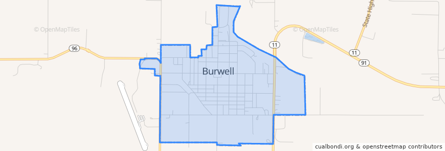 Mapa de ubicacion de Burwell.