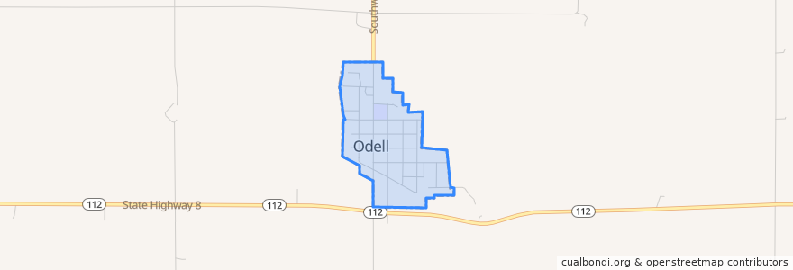 Mapa de ubicacion de Odell.