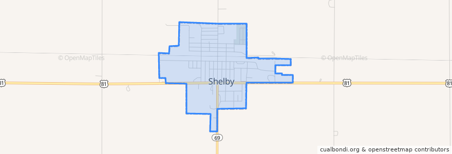 Mapa de ubicacion de Shelby.