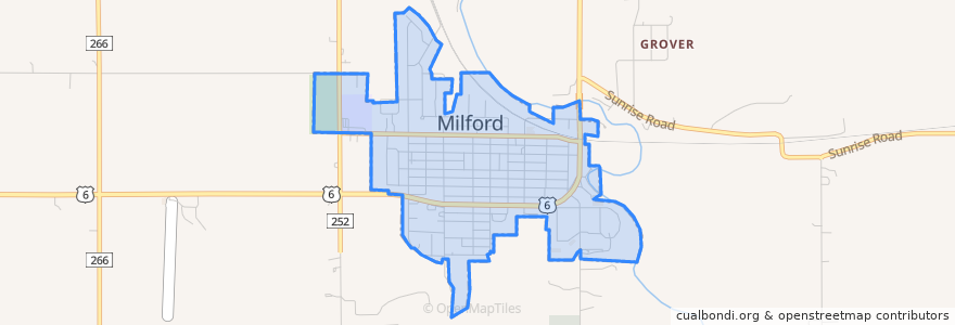 Mapa de ubicacion de Milford.