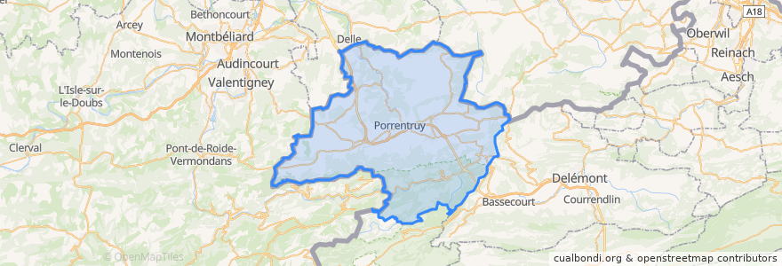 Mapa de ubicacion de District de Porrentruy.