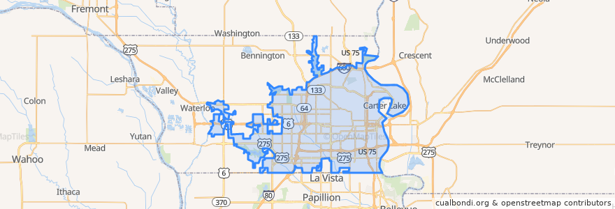 Mapa de ubicacion de Omaha.