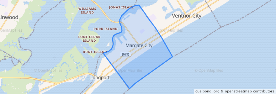 Mapa de ubicacion de Margate City.