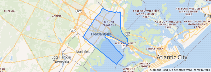 Mapa de ubicacion de Pleasantville.