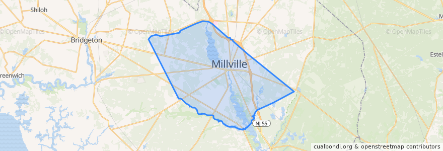 Mapa de ubicacion de Millville.