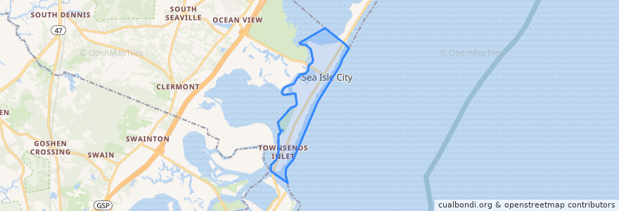 Mapa de ubicacion de Sea Isle City.