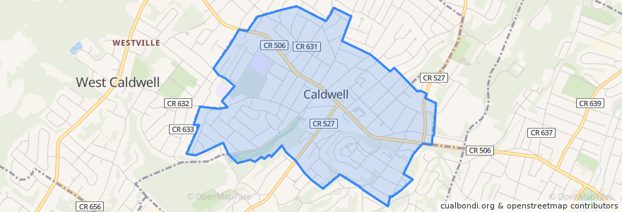 Mapa de ubicacion de Caldwell.