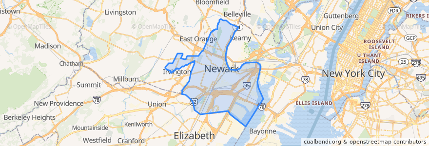 Mapa de ubicacion de Newark.