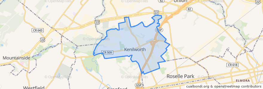 Mapa de ubicacion de Kenilworth.