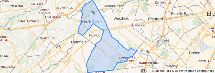 Mapa de ubicacion de Scotch Plains.