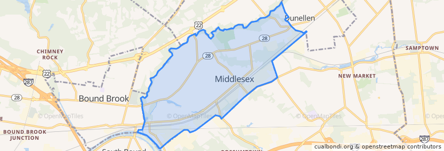 Mapa de ubicacion de Middlesex.