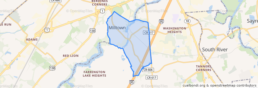 Mapa de ubicacion de Milltown.