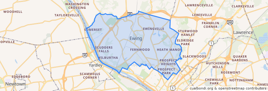 Mapa de ubicacion de Ewing Township.