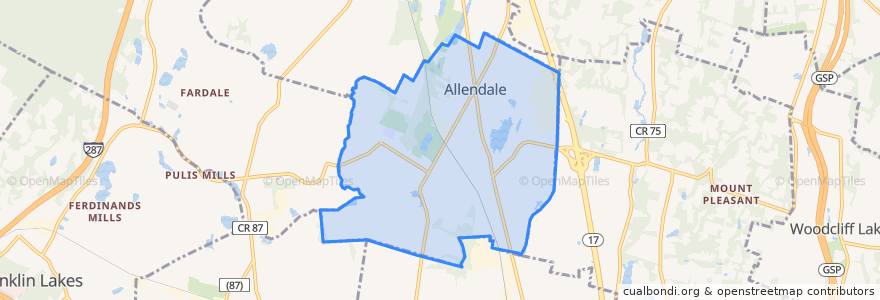 Mapa de ubicacion de Allendale.