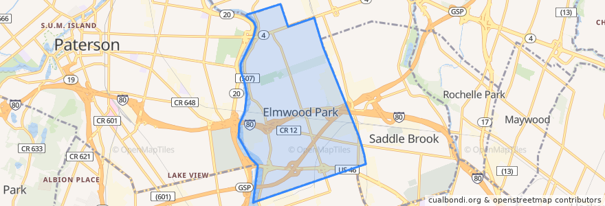 Mapa de ubicacion de Elmwood Park.