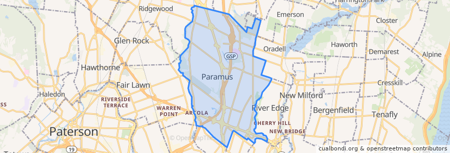 Mapa de ubicacion de Paramus.