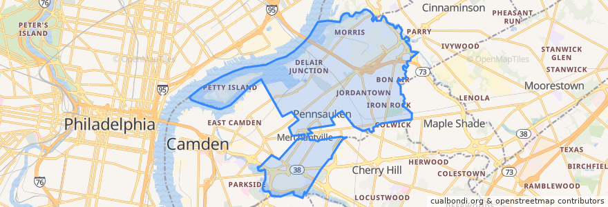 Mapa de ubicacion de Pennsauken Township.