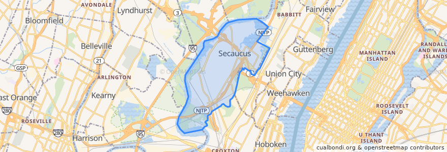 Mapa de ubicacion de Secaucus.