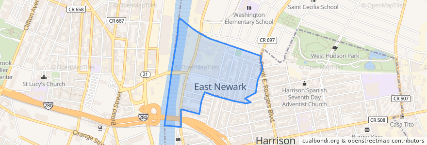 Mapa de ubicacion de East Newark.