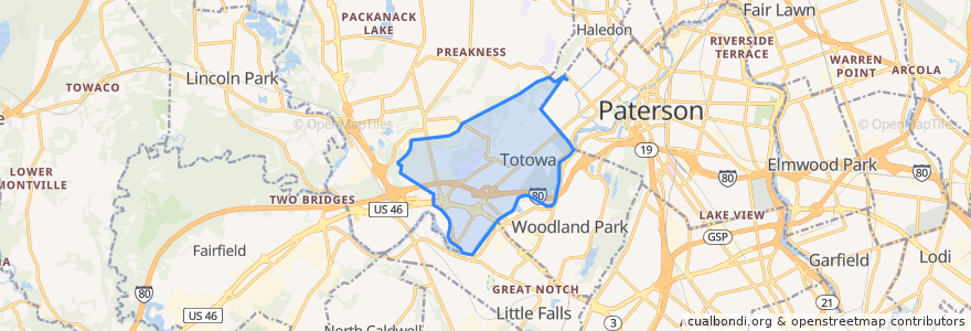 Mapa de ubicacion de Totowa.