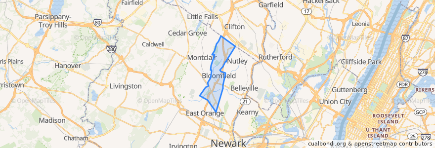 Mapa de ubicacion de Bloomfield.