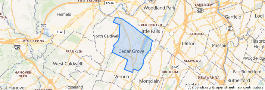 Mapa de ubicacion de Cedar Grove.