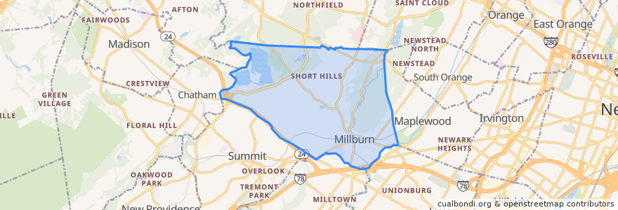 Mapa de ubicacion de Millburn.