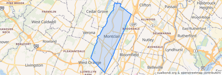 Mapa de ubicacion de Montclair.