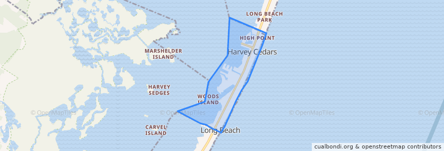 Mapa de ubicacion de Harvey Cedars.