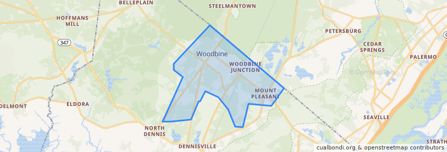 Mapa de ubicacion de Woodbine.