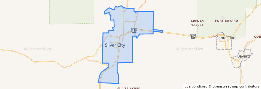 Mapa de ubicacion de Silver City.