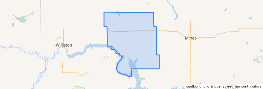 Mapa de ubicacion de Mountrail County.