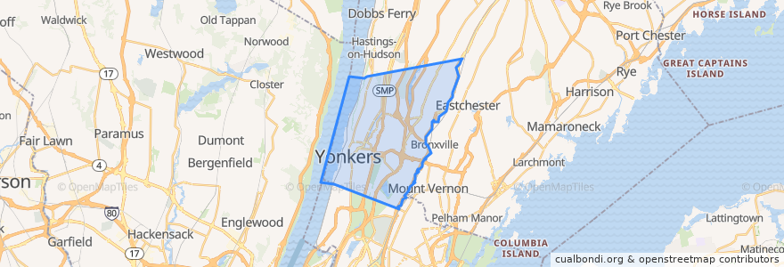 Mapa de ubicacion de Yonkers.