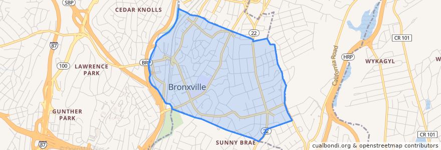 Mapa de ubicacion de Bronxville.