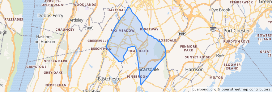 Mapa de ubicacion de Scarsdale.