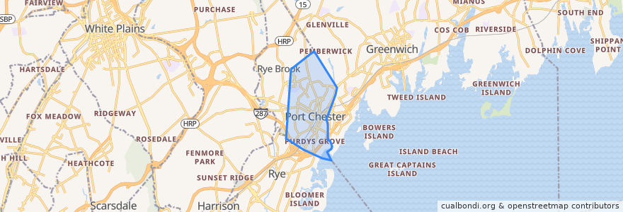 Mapa de ubicacion de Port Chester.