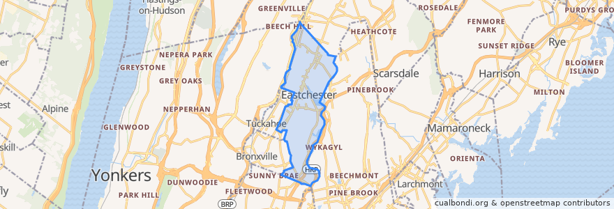 Mapa de ubicacion de Eastchester.