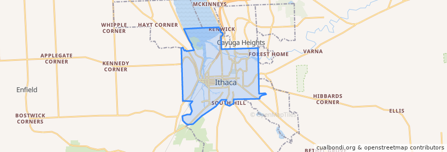 Mapa de ubicacion de Ithaca.