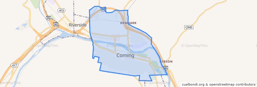 Mapa de ubicacion de Corning.