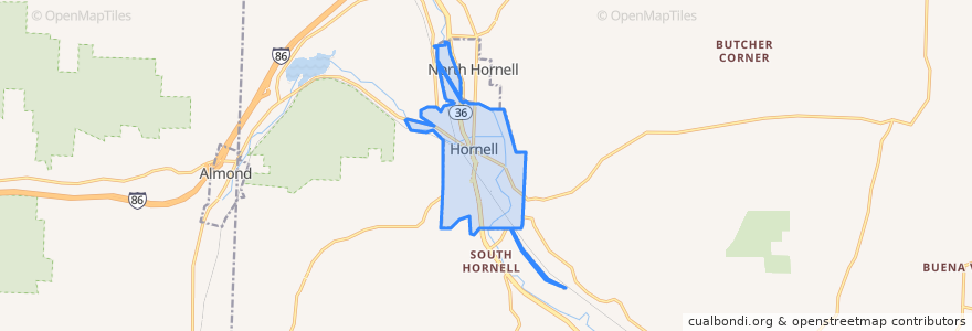 Mapa de ubicacion de Hornell.