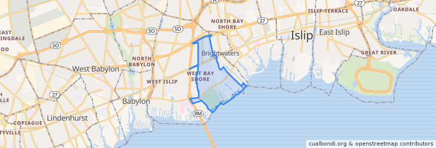 Mapa de ubicacion de West Bay Shore.