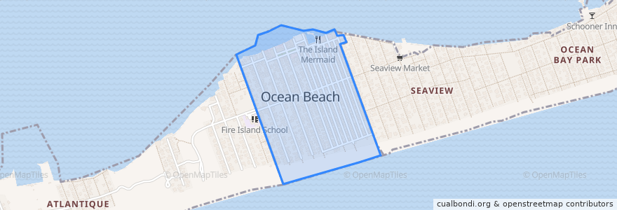 Mapa de ubicacion de Ocean Beach.