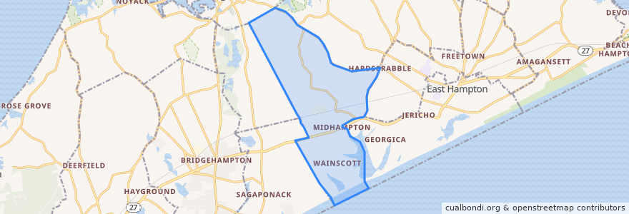 Mapa de ubicacion de Wainscott.