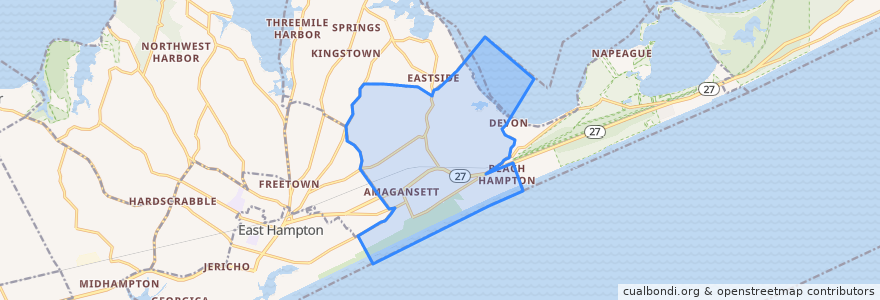 Mapa de ubicacion de Amagansett.