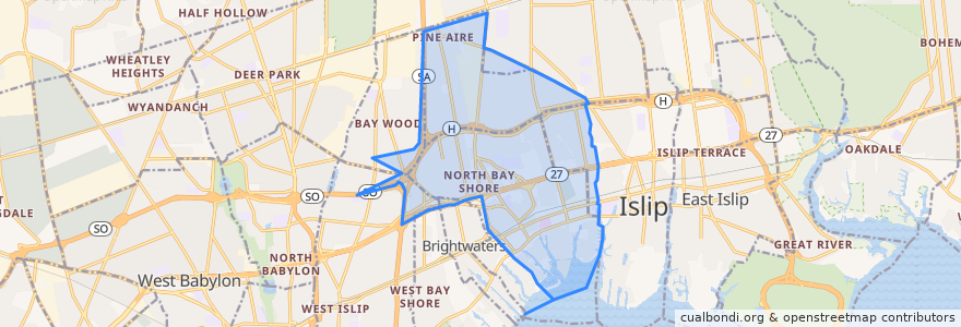 Mapa de ubicacion de Bay Shore.
