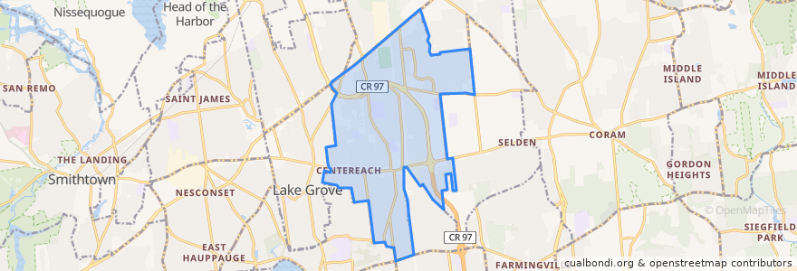 Mapa de ubicacion de Centereach.