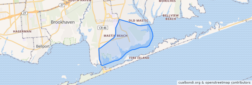 Mapa de ubicacion de Mastic Beach.
